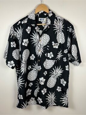 Uzzi Amphibious Gear Men’s Black White Hawaiian Button-Up Shirt Beach Size Large